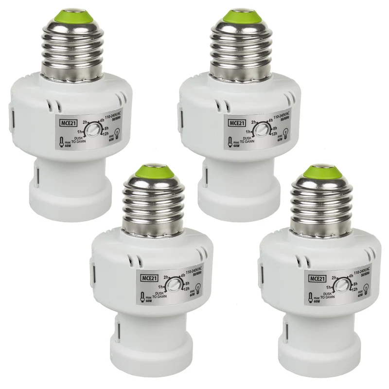 Support d'ampoule Maclean, E27, max. 100W, avec détecteur de crépuscularité, minuterie, blanc, MCE21W, 4 pièces