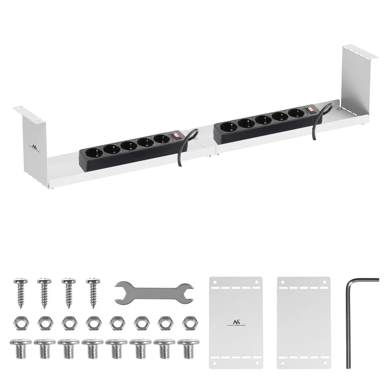 Range-câbles compact Maclean sous le bureau, charge max. 5kg, blanc, MC-107 W