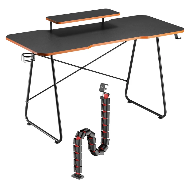Gaming desk avec tablette pour moniteur NanoRS, 50kg max, hauteur 850mm, noir, RS170+Cable organizer / desk grille Nano RS, 1345mm, noir et rouge, RS125