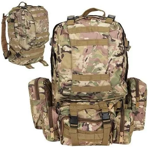 Militaire Rugzak Camouflage 45L – Waterdichte Survival Rugzak – MOLLE Systeem – Snelsluiting – 3 Afneembare Tassen – Outdoor & Hiking Backpack