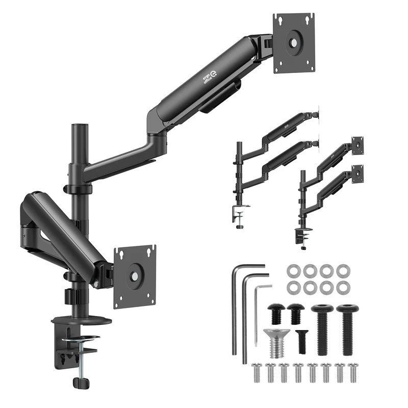 Support / fixation pour 2 écrans Ergo Office, vérin à gaz, 17"-32", 1-10 kg, noir mat, ER-692 B