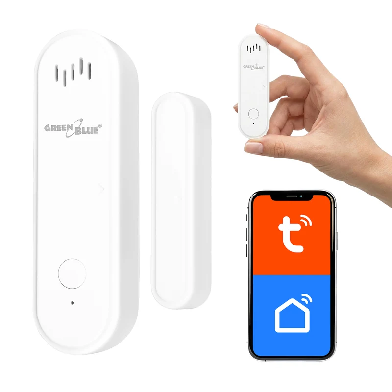Contacteur sans fil / capteur d'ouverture WiFi GreenBlue, Android/iOS, pour portes / fenêtres, 3,0 V CC, LR03x2, avec alarme, GB478