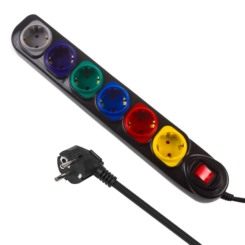 Maclean MCE509 B Barrette d'alimentation rallonge 6 prises, avec interrupteur, 250VAC/10A, 1.5m,