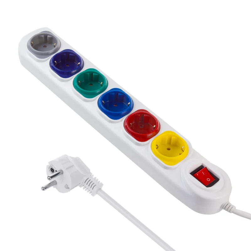 Maclean MCE509 W Barrette d'alimentation rallonge 6 prises, avec interrupteur, 250VAC/10A, 1.5m,