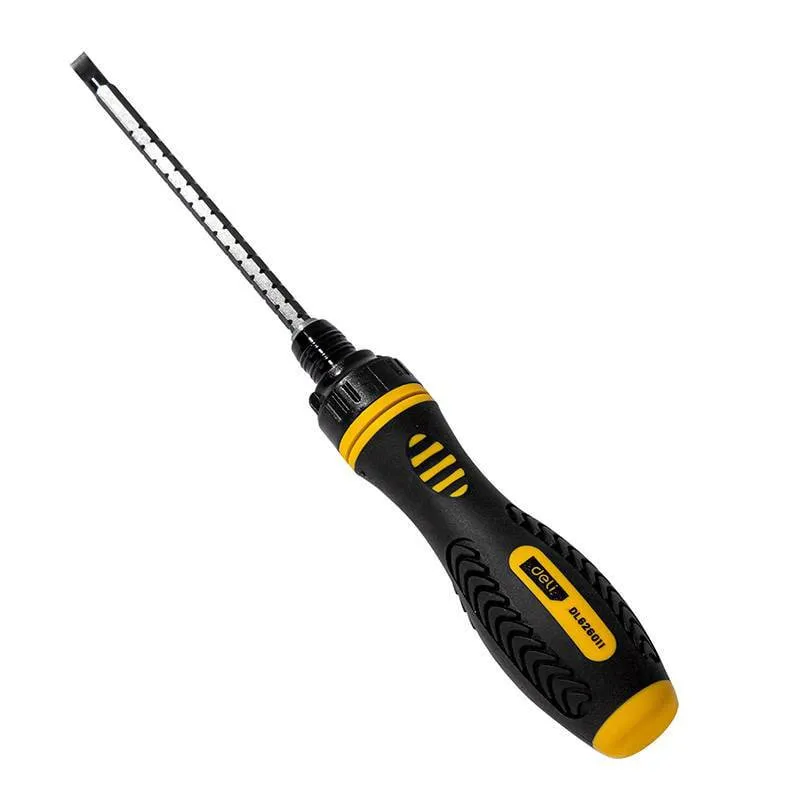 Deli Ratelsleutel Schroevendraaier Kruiskop en Platkop 6/PH2x180mm (Zwart en Geel) [Gereedschappen - Deli]
