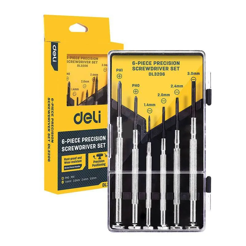 Deli Tools Precisieschroevendraaierset 6 stuks EDL3206 (Zwart) [Gereedschappen - Deli]