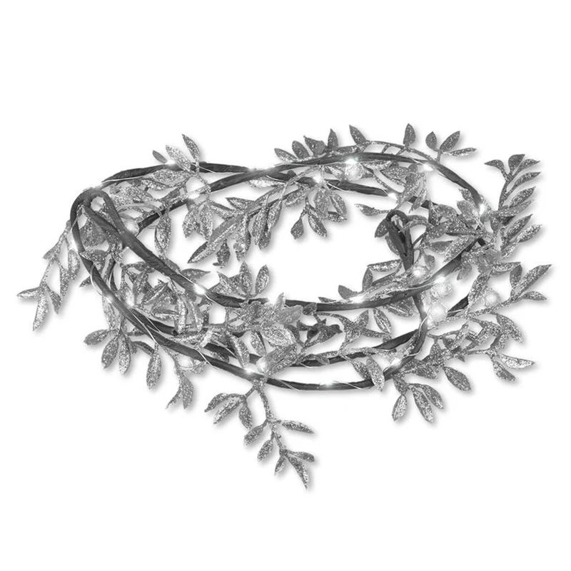 Guirlande décorative LED ML52SZ 1,8m feuilles argentées lumière blanche froide alimentation 3x AA