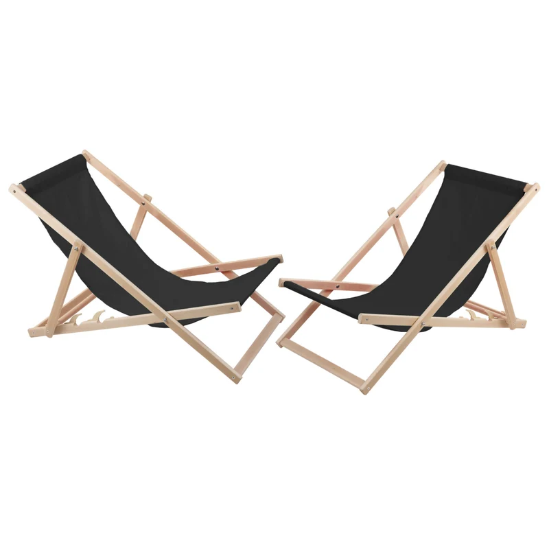 Lot de 2 chaises longues en hêtre WOODOK - coloris noir