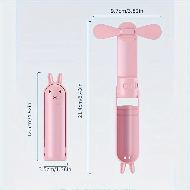 Mini Handheld Ventilator – 2-in-1 USB Oplaadbare Fan met Schattige Konijnvorm voor Reizen en Zomer