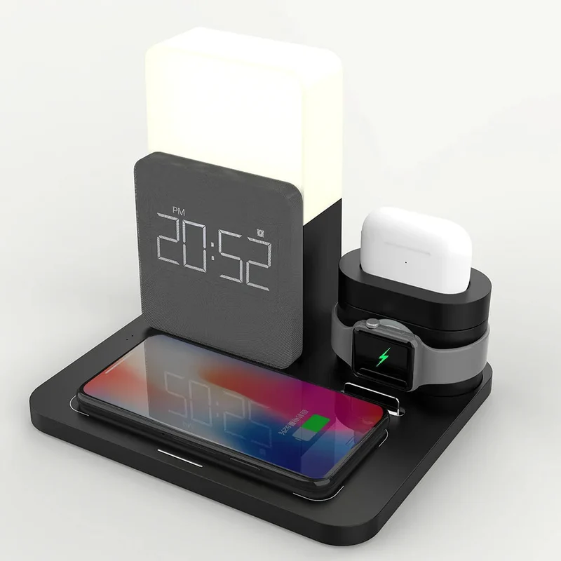 Multi-Functionele Draadloze Oplaadstation – Inclusief Lamp en Alarmklok