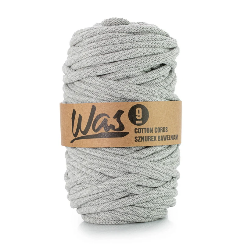 WAS, cordon en coton avec âme en polyester, tressé, 9mm, 50m, gris